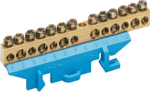 Шина неизолированная тип "Стойка" Hager KM13N N "ноль" 6x16+7x10мм2 13 групп синий картинка 